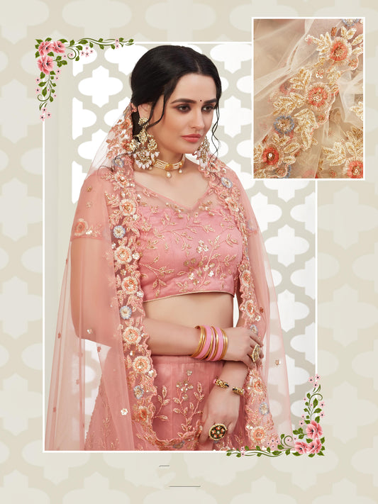 Premium Pink Soft Net Party Wear Lehenga with Heavy Sequence & Stone Work