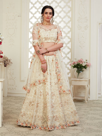 Premium Off-White Soft Net Party Wear Lehenga with Heavy Sequence & Stone Work