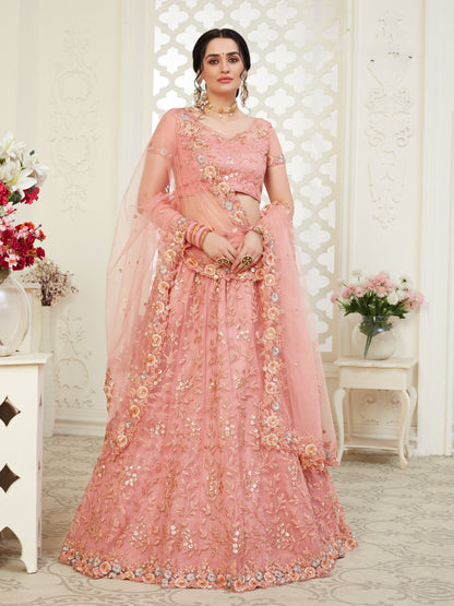 Premium Pink Soft Net Party Wear Lehenga with Heavy Sequence & Stone Work