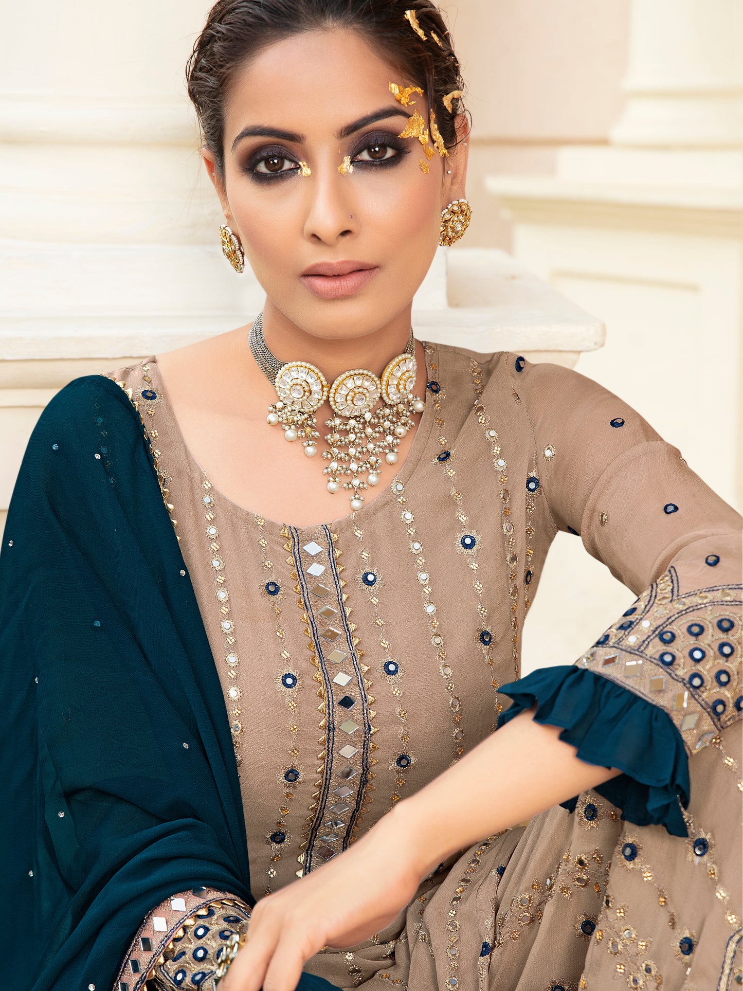 Exquisite Coffee Brown Heavy Embroidered Peplum Sharara Suit | Luxury Festive Wear | Kavlee