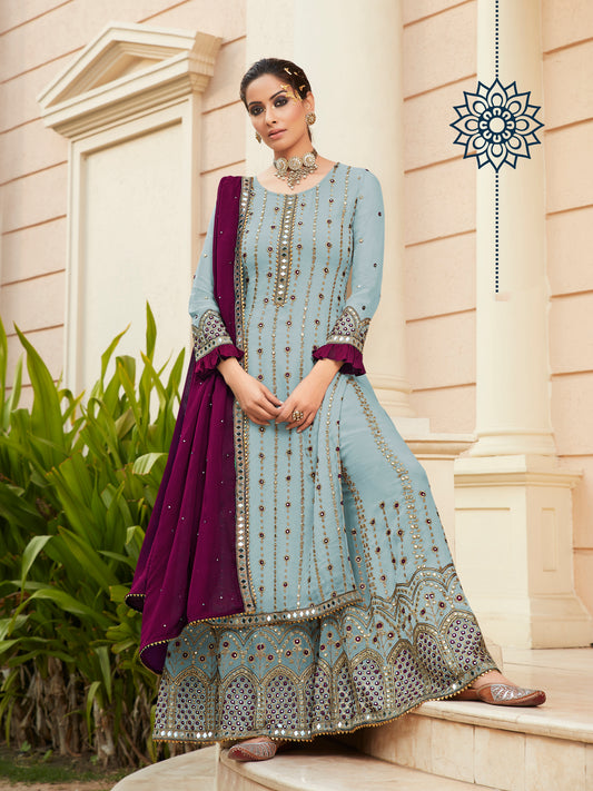 Exquisite Deep Wine Heavy Embroidered Peplum Sharara Suit | Luxury Festive Wear | Kavlee