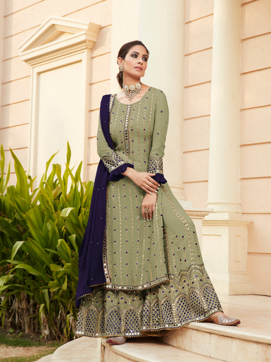 Exquisite Emerald Green Heavy Embroidered Peplum Sharara Suit | Luxury Festive Wear | Kavlee