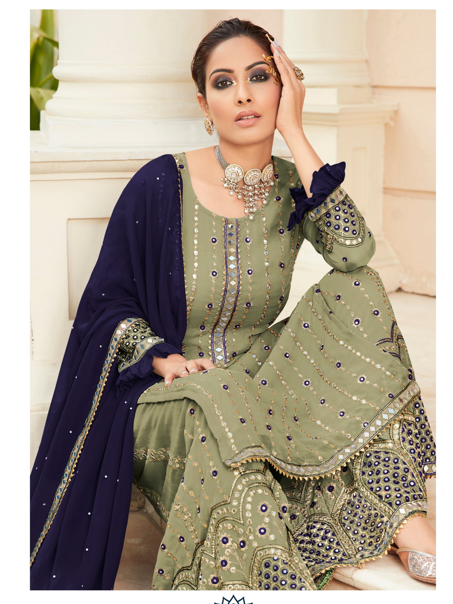Exquisite Emerald Green Heavy Embroidered Peplum Sharara Suit | Luxury Festive Wear | Kavlee
