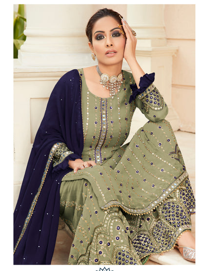 Exquisite Emerald Green Heavy Embroidered Peplum Sharara Suit | Luxury Festive Wear | Kavlee