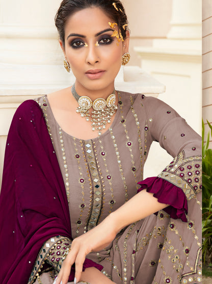 Exquisite Lavender Heavy Embroidered Peplum Sharara Suit | Luxury Festive Wear | Kavlee