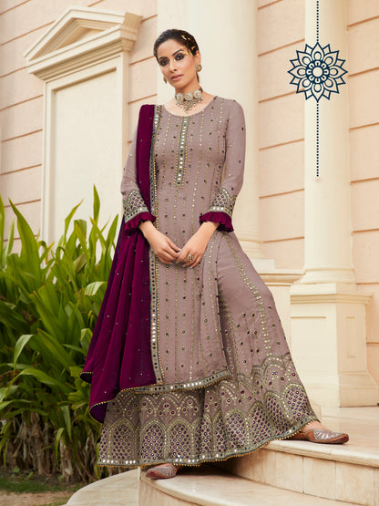 Exquisite Lavender Heavy Embroidered Peplum Sharara Suit | Luxury Festive Wear | Kavlee