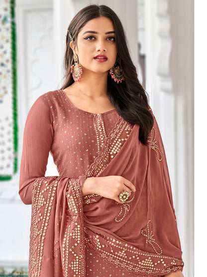 Premium Light Brown Heavy Embroidered Peplum Sharara Suit | Kavlee