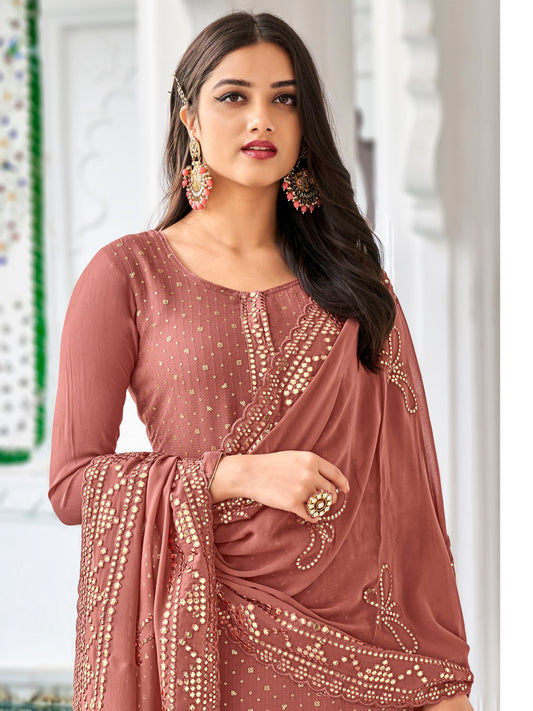 Premium Light Brown Heavy Embroidered Peplum Sharara Suit | Kavlee