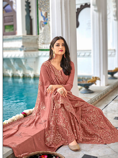 Premium Light Brown Heavy Embroidered Peplum Sharara Suit | Kavlee