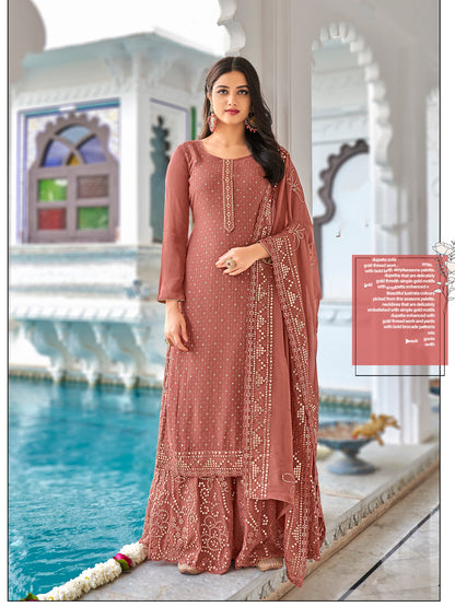 Premium Light Brown Heavy Embroidered Peplum Sharara Suit | Kavlee