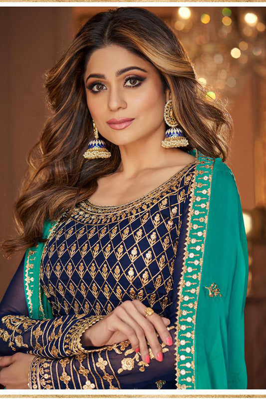 Beautiful Hot Pink Georgette Sharara Suit with Heavy Embroidery