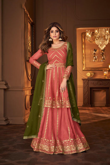 Beautiful Ice Blue Georgette Sharara Suit with Heavy Embroidery