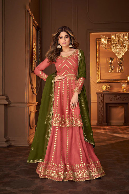 Beautiful Ice Blue Georgette Sharara Suit with Heavy Embroidery