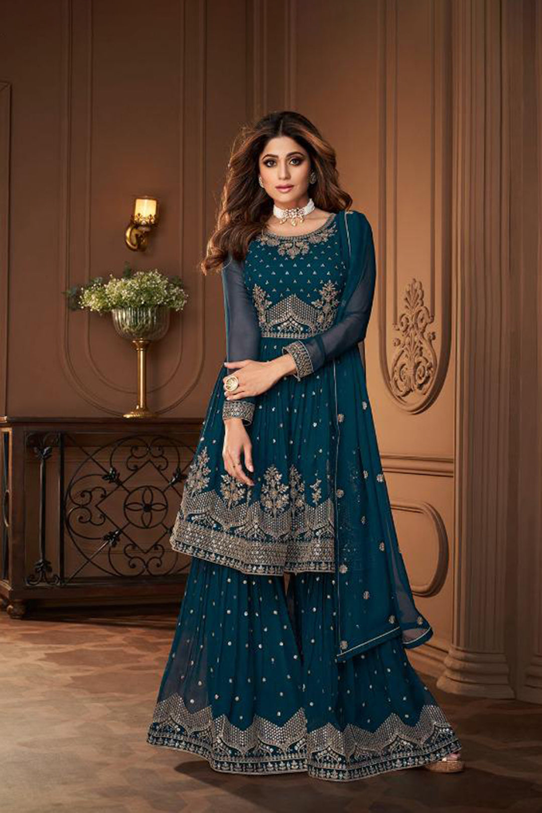 Premium Royal Purple Georgette Sharara Suit with Intricate Sequence & Thread Work