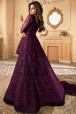 Deep Plum Heavy Sequined Evening Gown - 10827 B