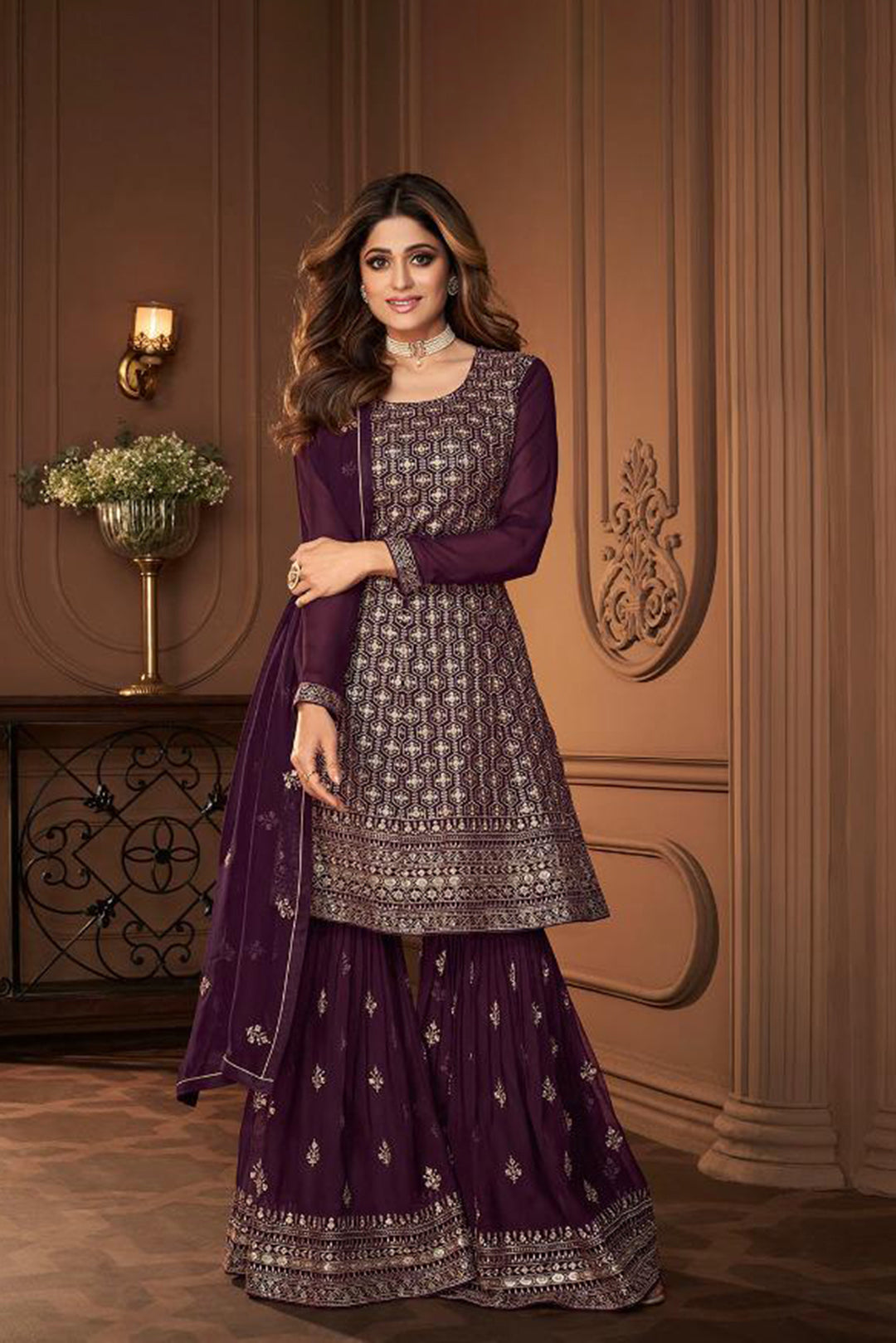 Lovely Teal Blue Georgette Sharara Suit with Sequence Work