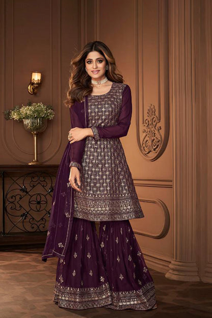 Lovely Teal Blue Georgette Sharara Suit with Sequence Work