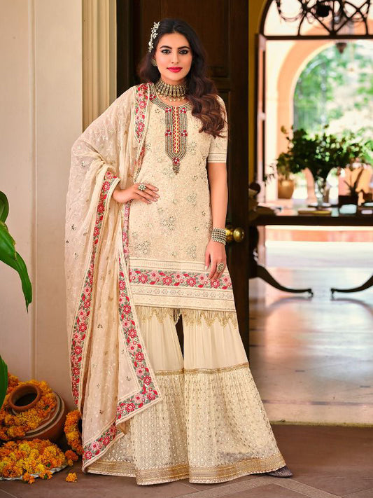 Exquisite Mustard Yellow Heavy Embroidered Peplum Sharara Suit | Luxury Festive Wear | Kavlee
