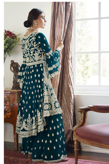Premium Dark Grey Embroidered Sharara Suit Set | Luxury Party Wear by Kavlee