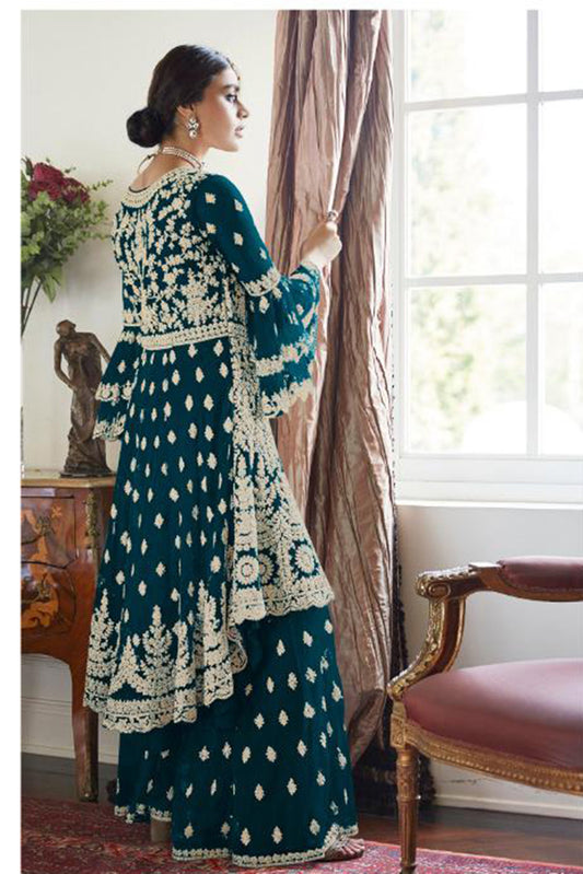 Premium Dark Grey Embroidered Sharara Suit Set | Luxury Party Wear by Kavlee