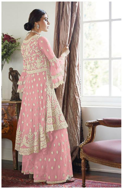 Soft Premium Net Sharara in Light Pink  with Embeodiery work