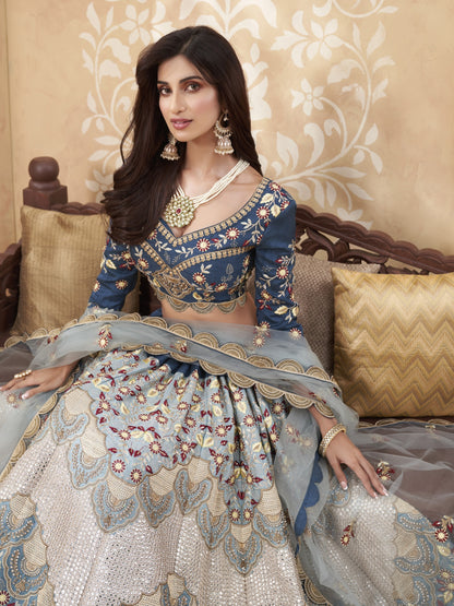 Premium Teal Blue Soft Silk Wedding Lehenga with Heavy Sequence & Thread Work