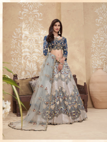 Premium Teal Blue Soft Silk Wedding Lehenga with Heavy Sequence & Thread Work
