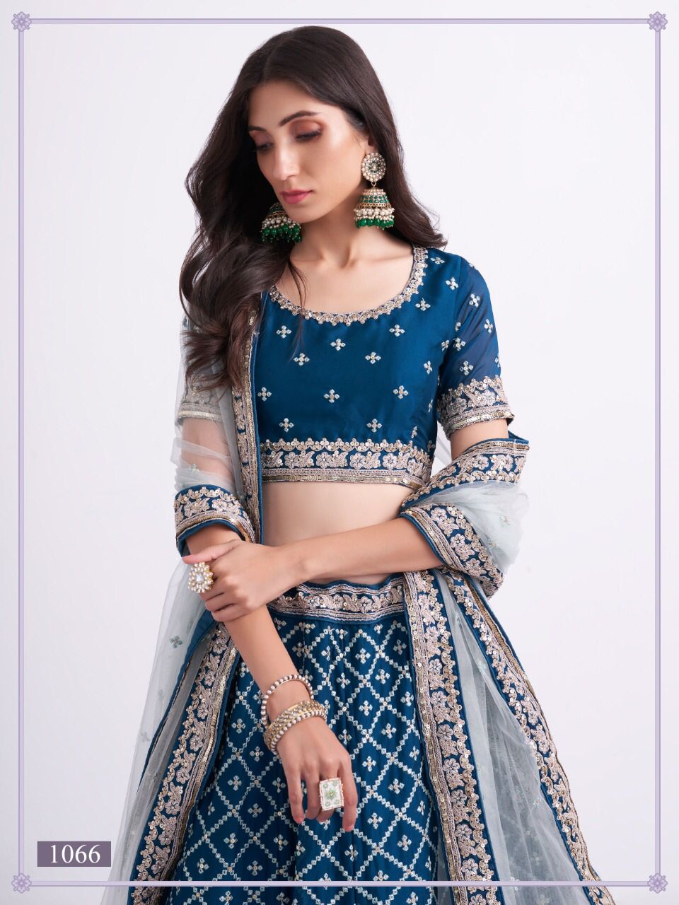 Premium Teal Blue Silky Georgette Party Wear Lehenga with Heavy Embroidery & Stone Work