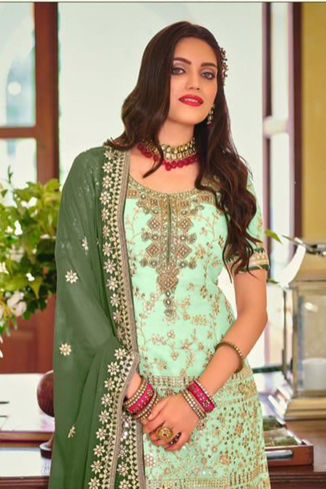 Exquisite Navy Blue Heavy Embroidered Peplum Sharara Suit | Luxury Festive Wear | Kavlee