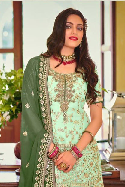 Exquisite Navy Blue Heavy Embroidered Peplum Sharara Suit | Luxury Festive Wear | Kavlee