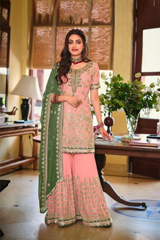 Heavy Embroidered Peplum Sharara Suit | Luxury Festive Wear | Kavlee