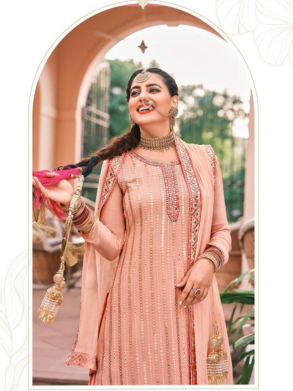 Premium Peach Heavy Embroidered Sharara Suit | Kavlee