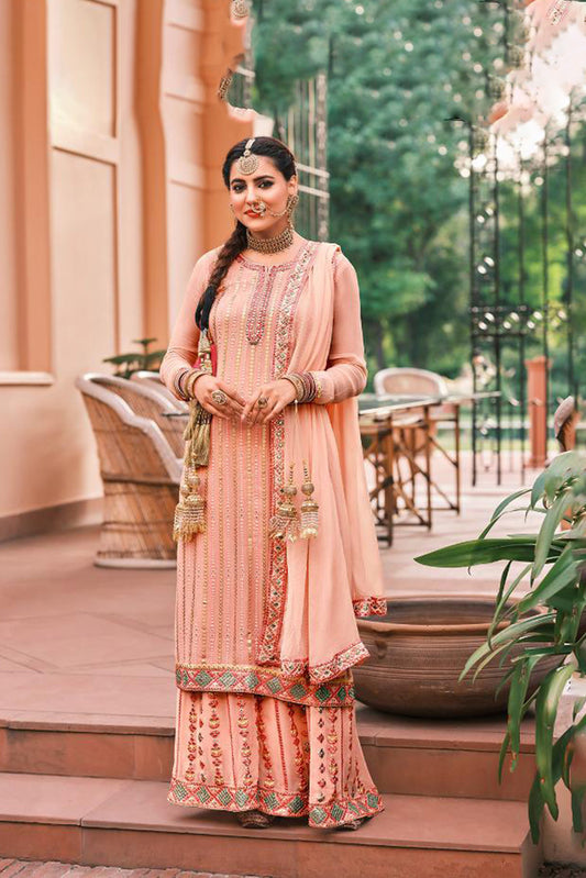 Premium Peach Heavy Embroidered Sharara Suit | Kavlee