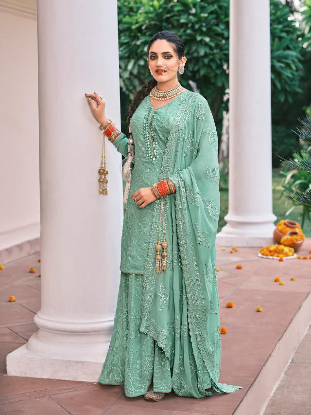 Premium Blue Heavy Embroidered Sharara Suit | Kavlee