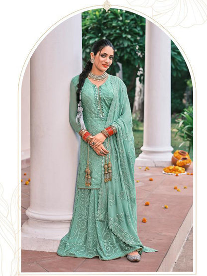 Premium Blue Heavy Embroidered Sharara Suit | Kavlee