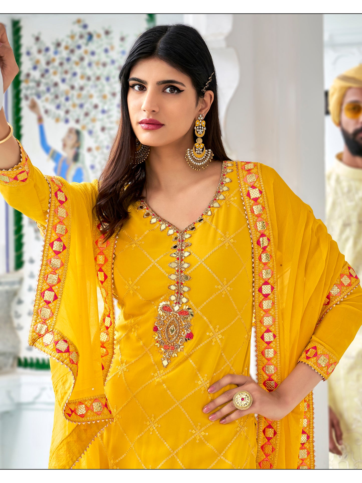Premium Yellow Heavy Embroidered Sharara Suit | Kavlee