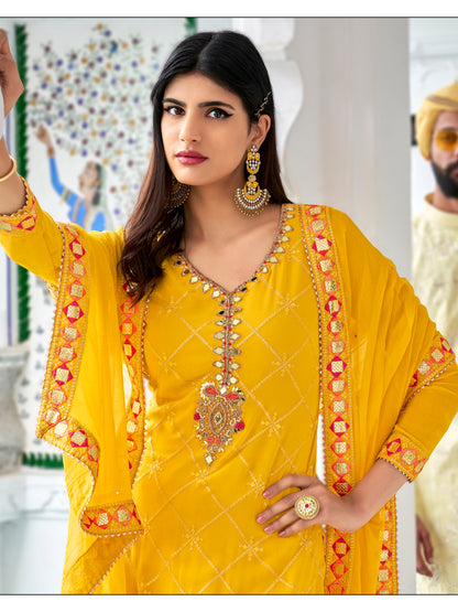 Premium Yellow Heavy Embroidered Sharara Suit | Kavlee