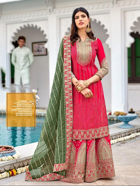 Exquisite Deep Magenta Heavy Embroidered Peplum Sharara Suit | Luxury Wedding Wear | Kavlee