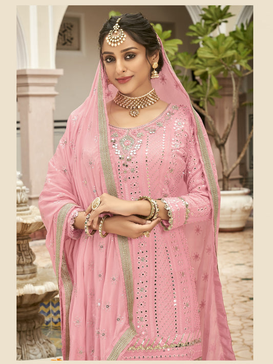 Beautiful Peach Embroidered Sharara Suit | Kavlee