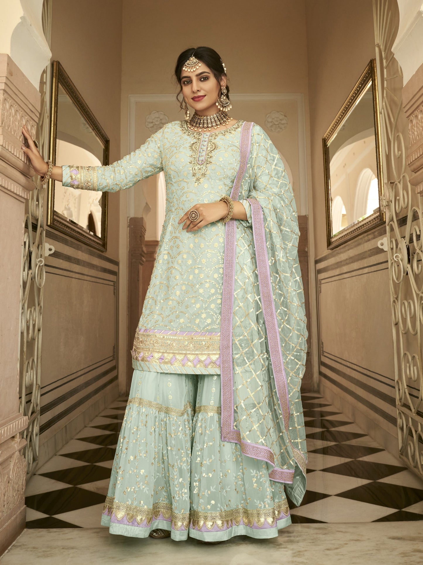Light Purple Embroidered Sharara Suit for Women | Kavlee