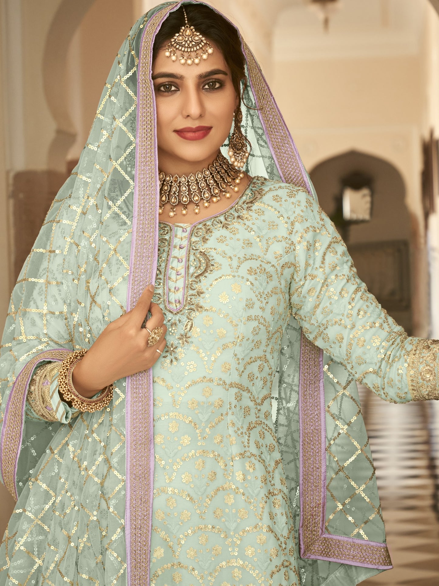 Light Purple Embroidered Sharara Suit for Women | Kavlee