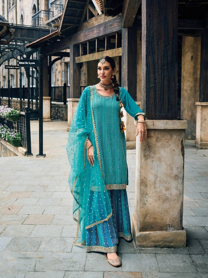 Premium Heavy Embroidered Peplum Sharara Suit | Kavlee