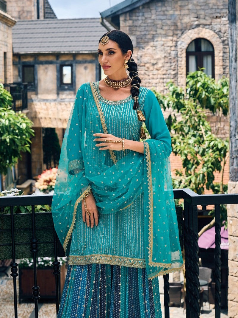 Premium Heavy Embroidered Peplum Sharara Suit | Kavlee