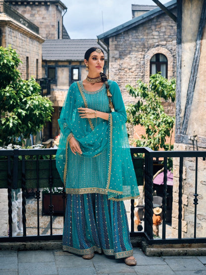 Premium Heavy Embroidered Peplum Sharara Suit | Kavlee