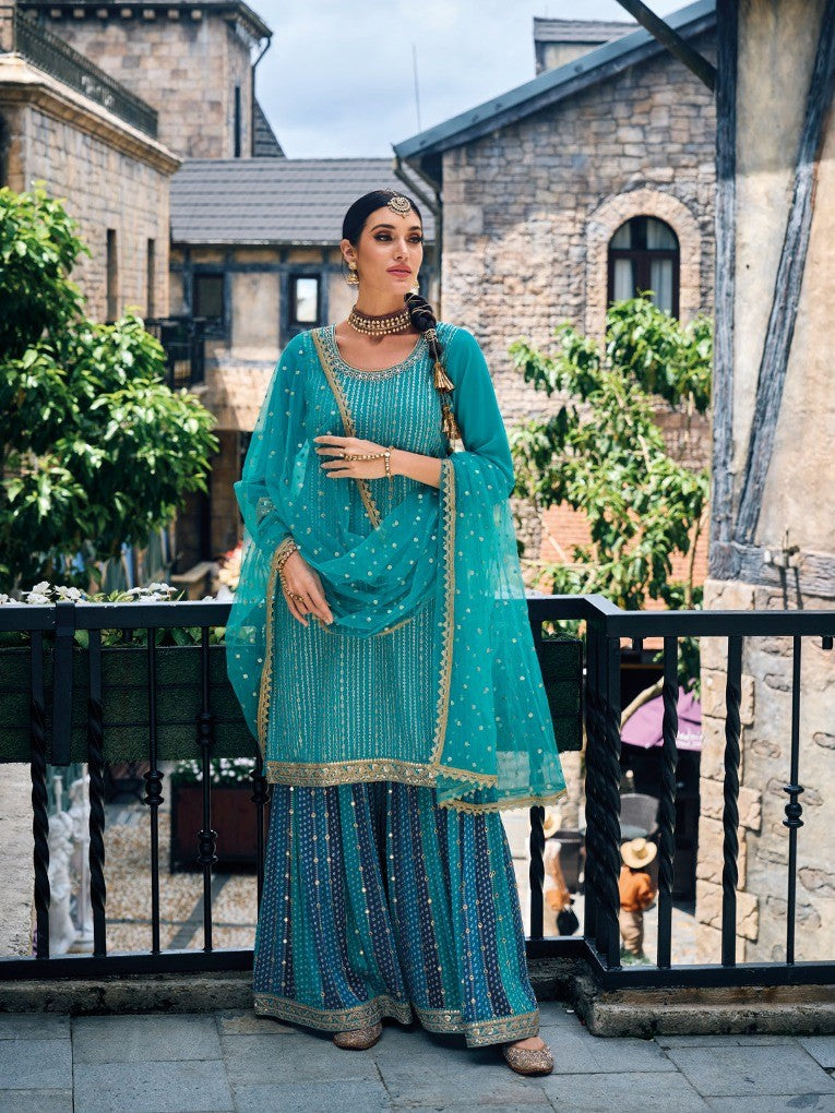 Premium Heavy Embroidered Peplum Sharara Suit | Kavlee