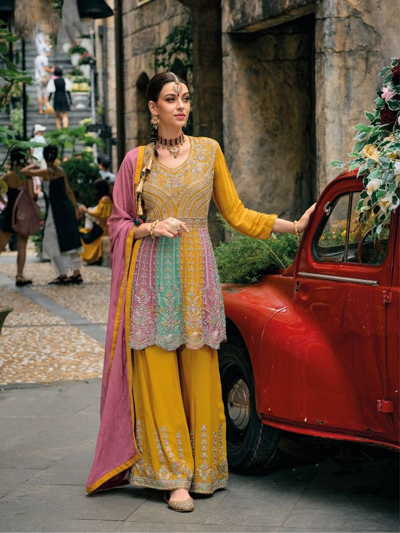 Premium Heavy Embroidered Peplum Sharara Suit - 3 Colors | Kavlee