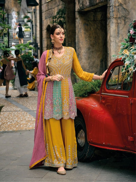 Premium Heavy Embroidered Peplum Sharara Suit - 3 Colors | Kavlee