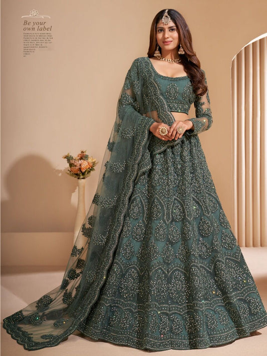 Kavlee Traditional Wine Velvet Bridal Lehenga with Gold Embroidery