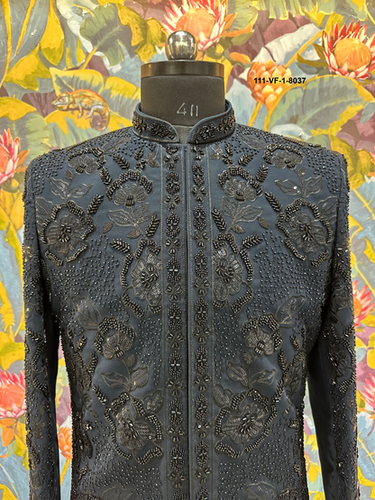 Men Premium Blue Embroidered Sherwani Kurta Fabric with Free Pant –Unstitched