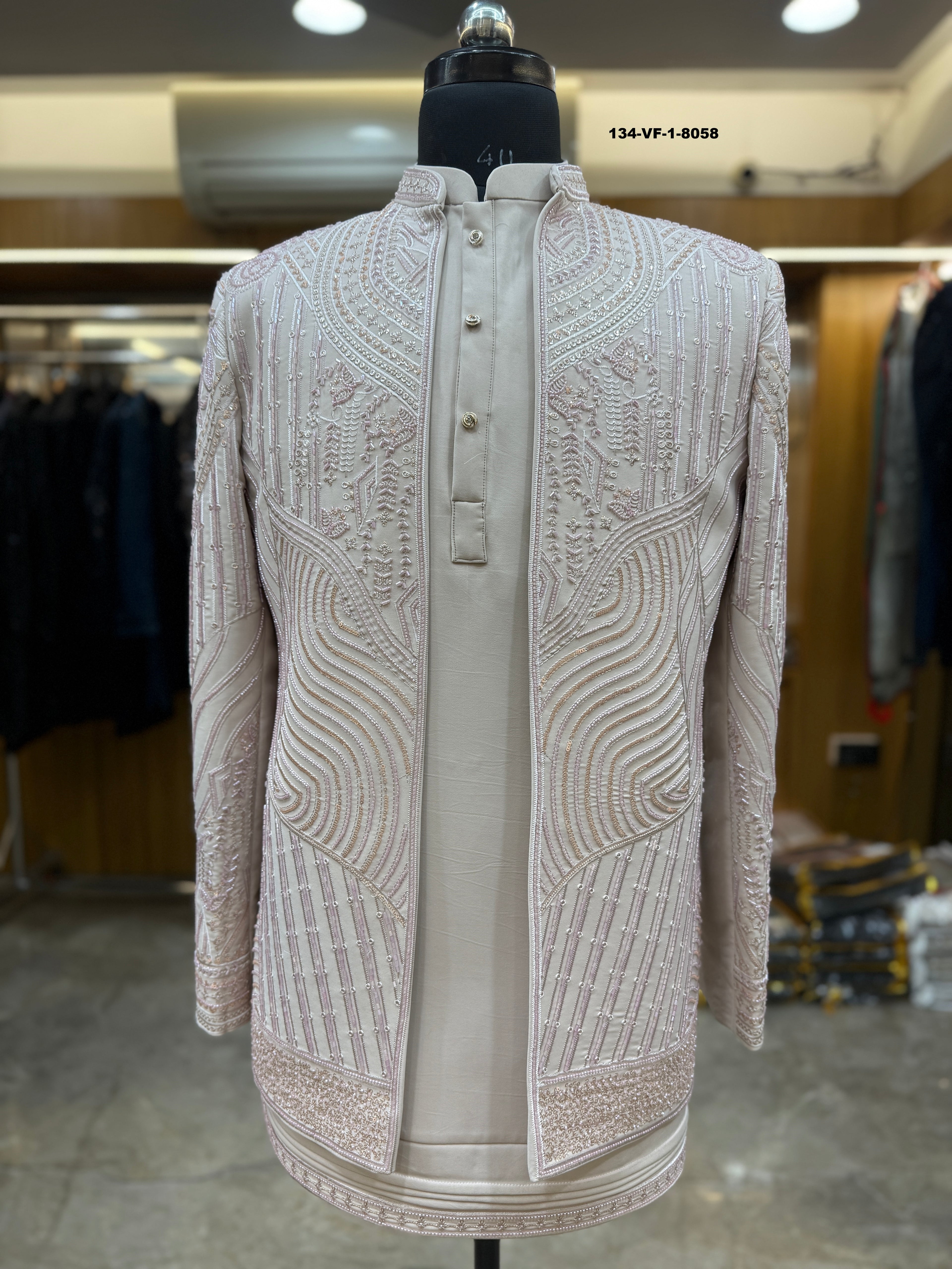 Men Premium Pink Embroidered Kurta Koti Fabric with Free Pant – Unstitched Designer Wear